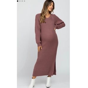PinkBlush Mauve Side Slit Maternity Maxi Sweater Dress